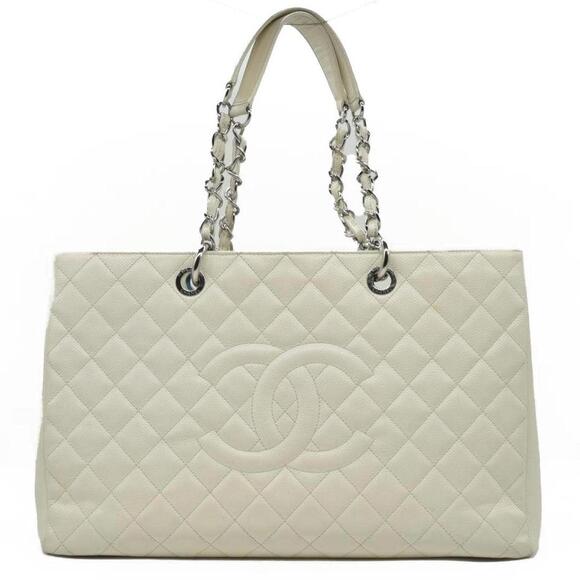 CHANEL Handbags - $3500 Chanel Caviar Quilted XL Grand Shopping Tote GST White